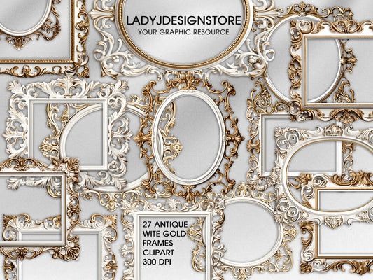 Antique White Gold Frames Clipart Clip Art – Elegant Baroque & Vintage Borders
